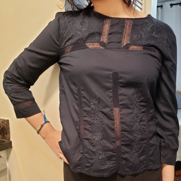 J. Crew Embroidered Top, Color Navy, Size 0P - Picture 1 of 16